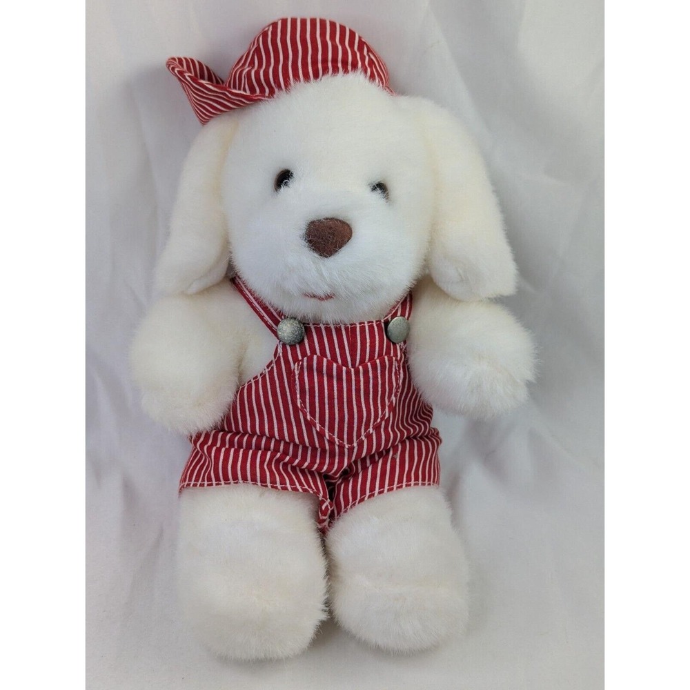 Commonwealth White Dog Puppy Plush Red Stripe Engineer‎ 12 Inch 1992 Stuffed Toy